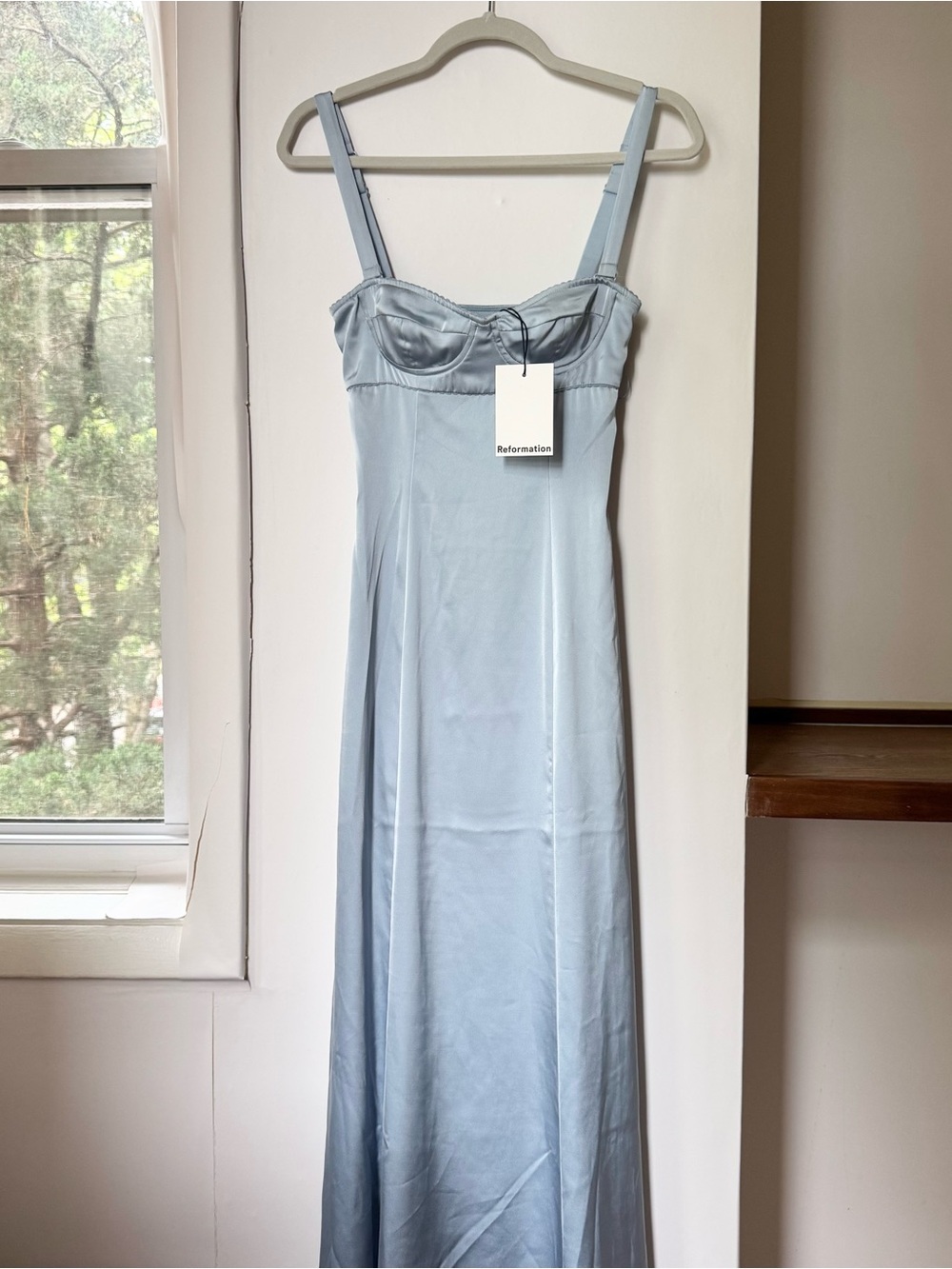 NWT Reformation Britney Satin Maxi Dress Blue 0 - Picture 6 of 15